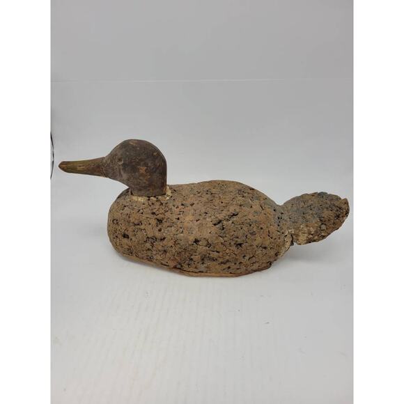 Vintage Duck Decoy, Cork Body, Wood Head, Farmhouse Decor - Picture 3 of 6
